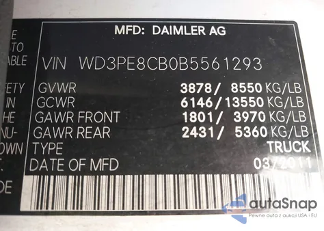 2011 Mercedes-Benz Sprinter 2500 High Roof из США, поврежденный, VIN WD3PE8CB0B5561293